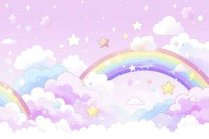 AI generated Fantasy sky rainbow. Fairy skies rainbows colors, magic landscape and dream sky. Generate Ai photo