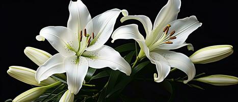 AI generated White lily flowers on black background. AI Generated photo