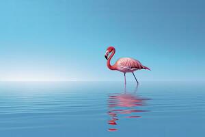 AI generated Pink Flamingo in the water. AI Generated photo