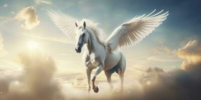 AI generated A white horse with wings. AI Generated photo