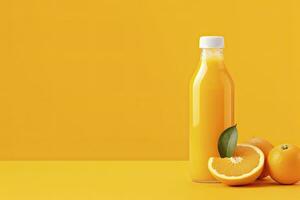 AI generated Orange Juice bottle on orange background. AI Generated photo