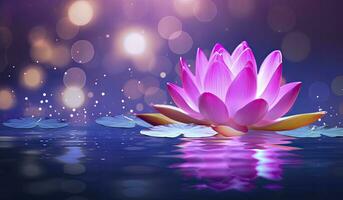 AI generated Lotus Pink light purple floating light sparkle purple background. AI Generated photo