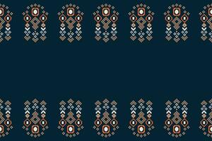 Ethnic geometric fabric pattern Cross Stitch.Ikat embroidery Ethnic oriental Pixel pattern blue background. Abstract,vector,illustration. Texture,clothing,frame,decoration,motifs,silk wallpaper. vector