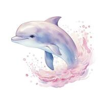 AI generated Watercolor fantasy Baby Dolphin clip art isolated white background. AI Generated photo