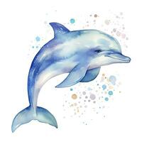 AI generated Watercolor fantasy Baby Dolphin clip art isolated white background. AI Generated photo