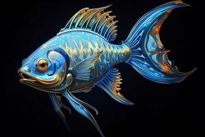 AI generated 3d rendering. fish on black background. Generative AI photo