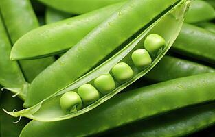 AI generated Close up of peas in pea pod. AI Generated photo