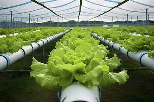 AI generated Hydroponic lettuce growing. AI Generated photo