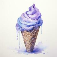 AI generated Watercolor ice cream in a waffle cone. AI Generated photo