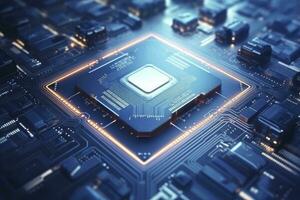 AI generated Futuristic central processor unit. Powerful Quantum CPU motherboard. AI Generated photo