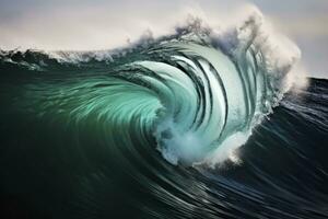 AI generated Extreme close up of thrashing emerald ocean waves. AI Generated photo