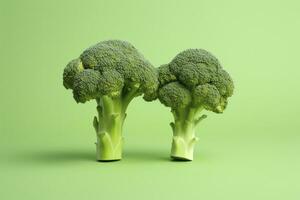 AI generated Two broccoli pieces arranged on background. AI Generated photo