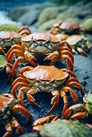 AI generated Crabs resting on a rocky surface photo