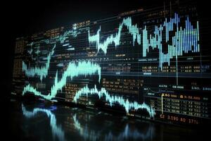 AI generated Digitally Generated Currency and Exchange Stock Chart for Finance and Economy Based Computer Software and Coding Display. AI Generated photo