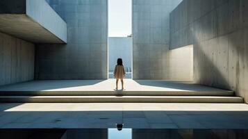 AI generated Woman Standing in a Room with Concrete Walls photo
