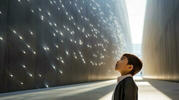 AI generated Boy in Front of Illuminated Wall photo