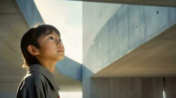 AI generated Young Boy in Front of Building photo