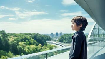 AI generated Boy Contemplating Nature's Beauty photo