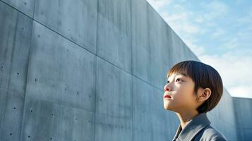 AI generated Young Boy Standing in Front of Wall photo