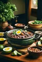 AI generated A feast of various dishes served on a table photo