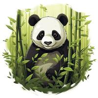 AI generated Cute panda in the middle of a bamboo forest. T-shirt design. AI Generated photo