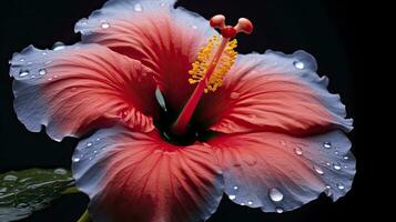 ai generado un hibisco flor con un negro fondo.ai generado. foto