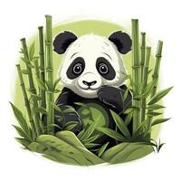 AI generated Cute panda in the middle of a bamboo forest. T-shirt design. AI Generated photo