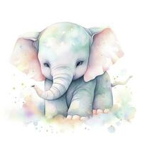 AI generated Watercolor Baby Elephant. AI Generated photo