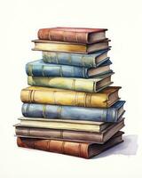 AI generated Watercolor pile of books isolated on white background. AI Generated photo