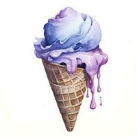 AI generated Watercolor ice cream in a waffle cone. AI Generated photo