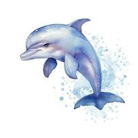 AI generated Watercolor fantasy Baby Dolphin clip art isolated white background. AI Generated photo