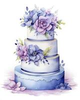 AI generated Watercolor wedding cake isolated on white background.  AI Generated photo