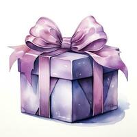 AI generated Watercolor birthday present with bow isolated on white background.  AI Generated photo