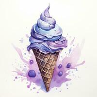 AI generated Watercolor ice cream in a waffle cone. AI Generated photo