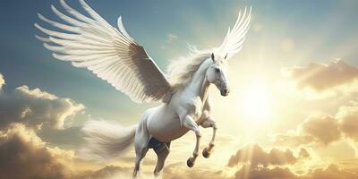 AI generated A white horse with wings. AI Generated photo