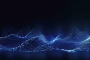 AI generated Dynamic blue particle wave. Abstract sound visualization. Digital structure of the wave flow of luminous particles. AI Generated. photo