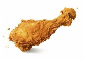 AI generated Fried chicken leg falling in the air isolated on a white background. AI Generated. photo