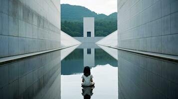 AI generated Woman Serenely Sitting in the Middle of a Vast Body of Water photo