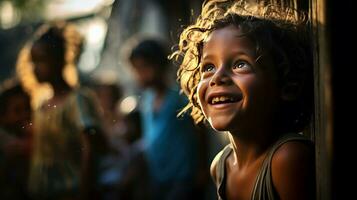 AI generated Little Girl Gazing at the Vast Sky photo