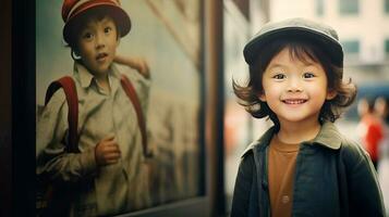 AI generated Little Boy Gazing at a Captivating Picture photo