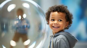 AI generated Little Boy Gazing at His Reflection in a Mirror photo