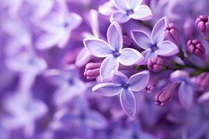 AI generated Lilac blossom macro background with copy space. AI Generated photo