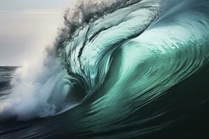 AI generated Extreme close up of thrashing emerald ocean waves. AI Generated photo