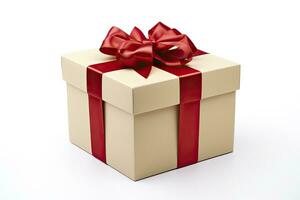 AI generated Gift box with red ribbon isolated on white background. AI Generated photo