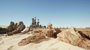 uma deserto cena com pedras e edifícios dentro a fundo video