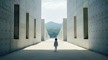 AI generated Person Standing in Hallway Between Two Buildings photo