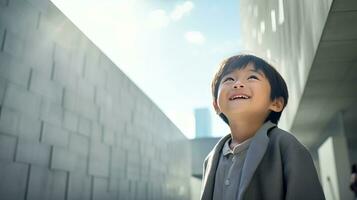 AI generated Young Boy in Front of Building photo