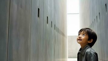 AI generated A Curious Boy Observing a Locker photo