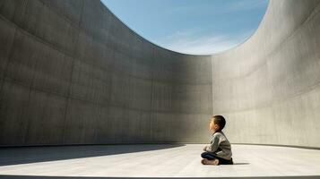 AI generated Little Boy Sitting on the Ground in a Room photo