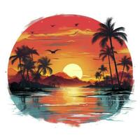 AI generated Tropical sunset for t-shirt design. AI Generated photo